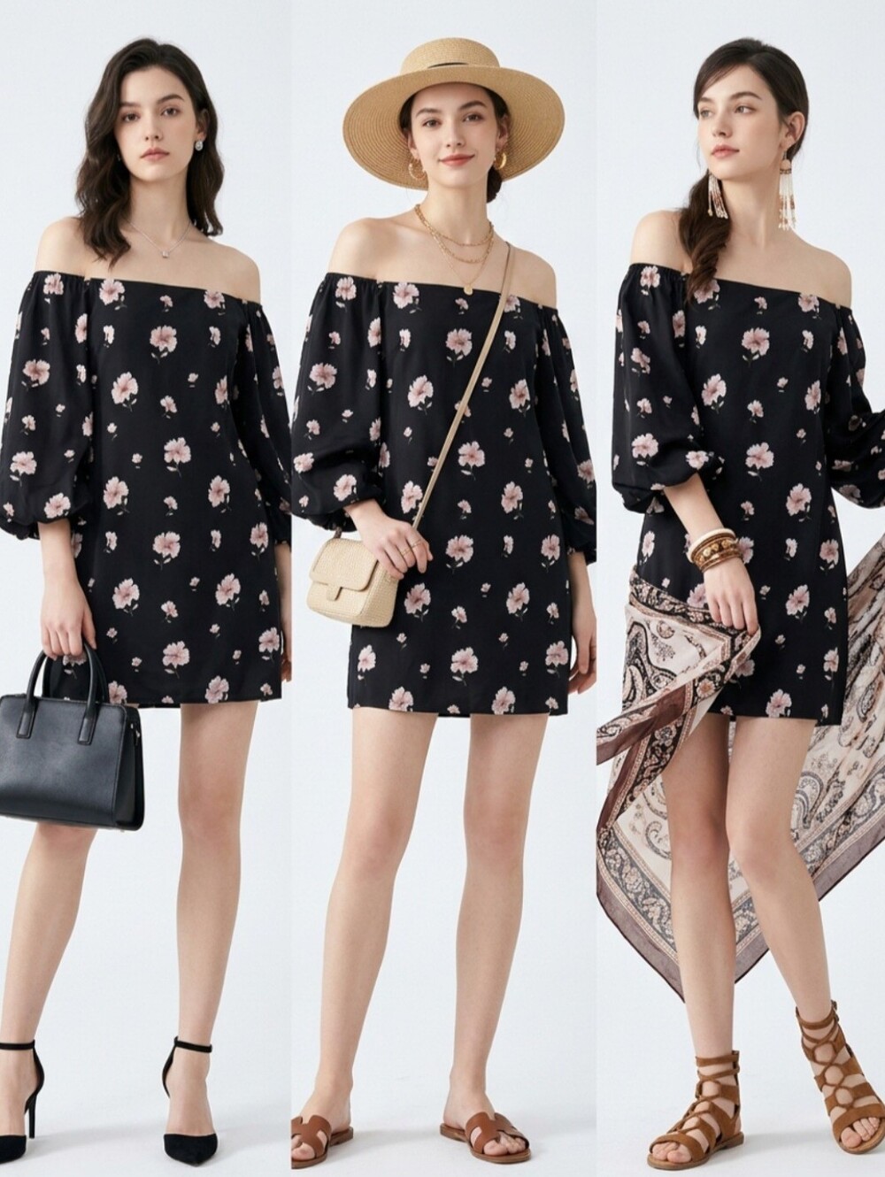 NWT Lucy Paris off shoulder balloon sleeves floral dress size XS